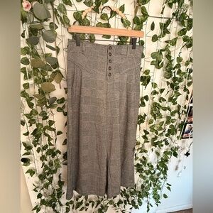 Anthropologie MAEVE Wide Crop Leg Pants Plaid White Black Pull On